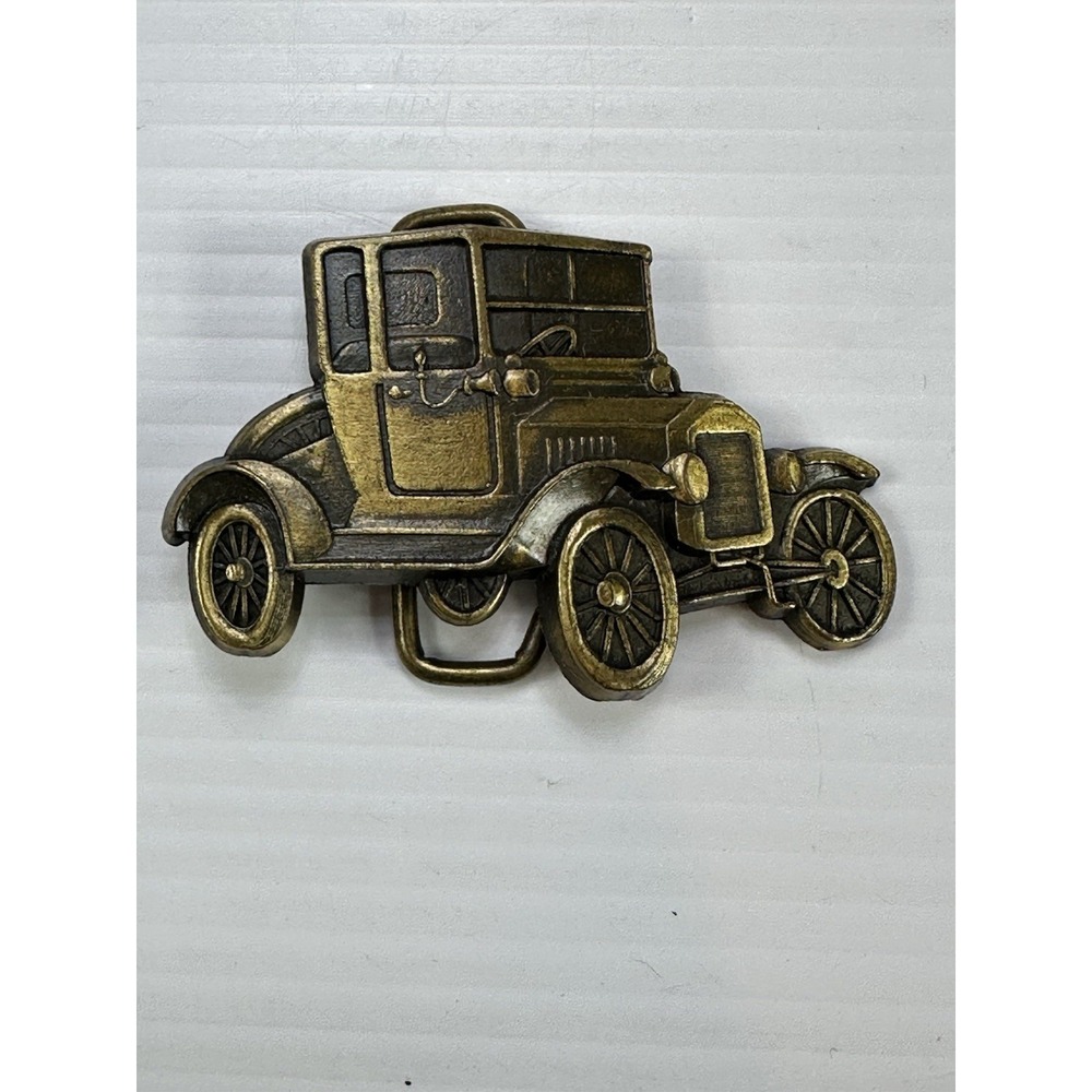 Vintage Ford Model T Belt Buckle Brass Tone Antique Car Automobile Trucking 3in